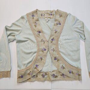 RARE Re by J.Jill S/P Silk Linen Floral Trim Cardigan Limited Edition No. 28